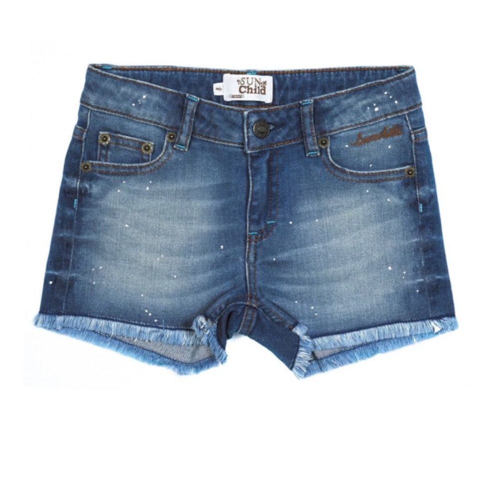 Sun Child Praslin  Authentic Blue Cut Off & Splattered Girls Blue Jeans Shorts